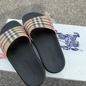 Burberry Plaid Slides with Black Sole